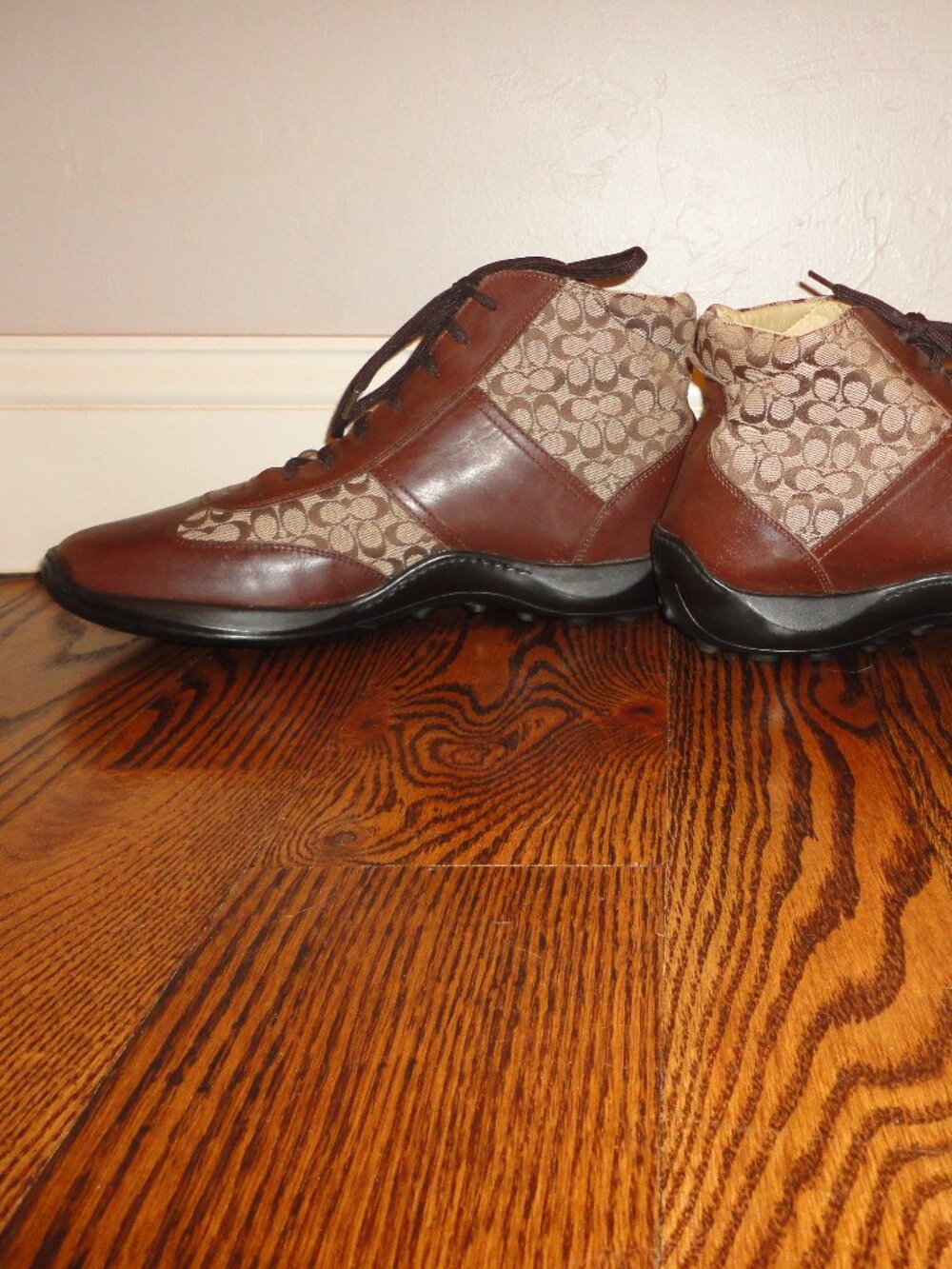COACH Men's Brown Leather & Canvas Logo "Pelham" Ankle Boots Size 11.5 D - Picture 6 of 10